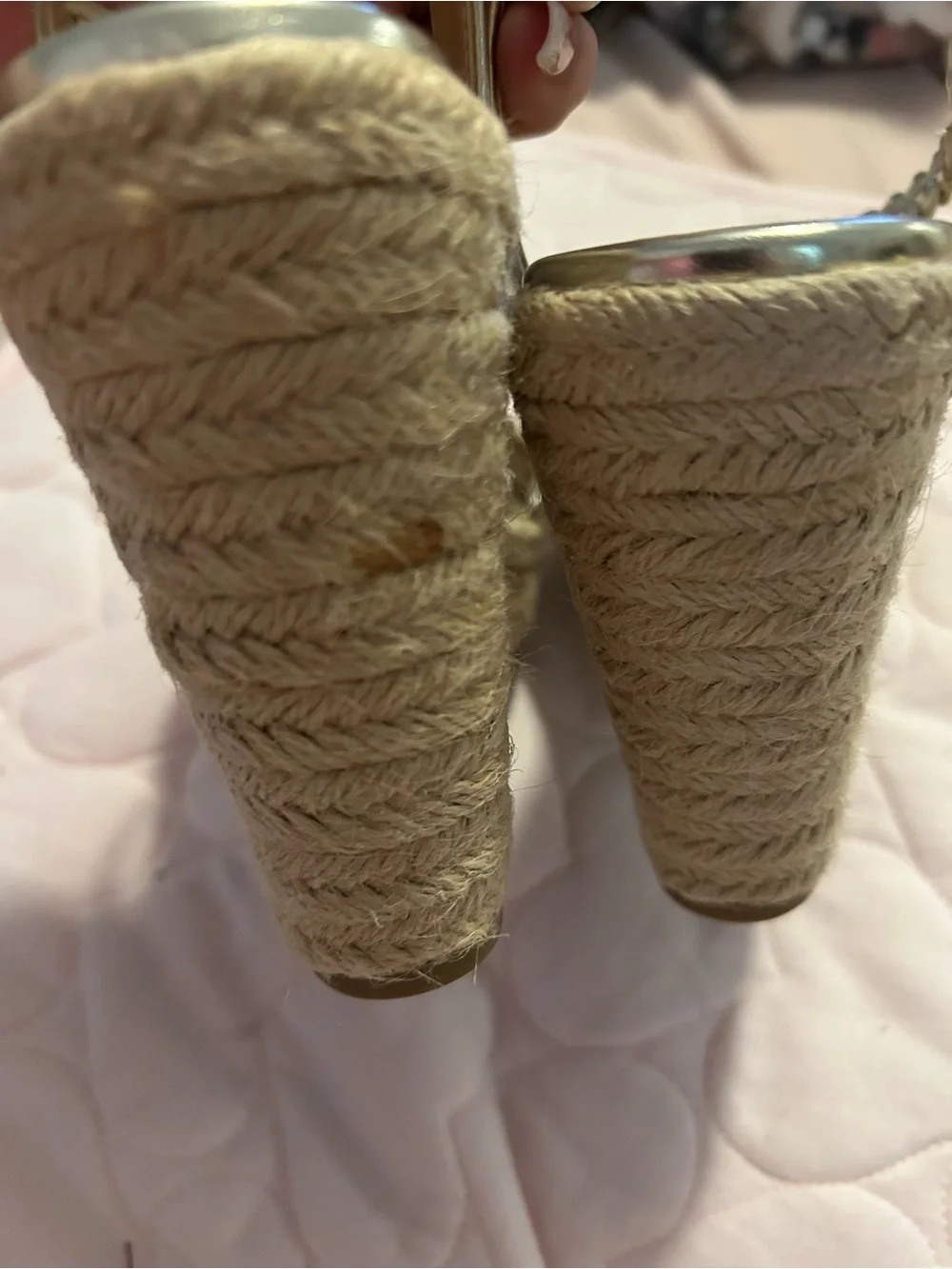 Nine West Gold and Tan Braided Wedge Sandals